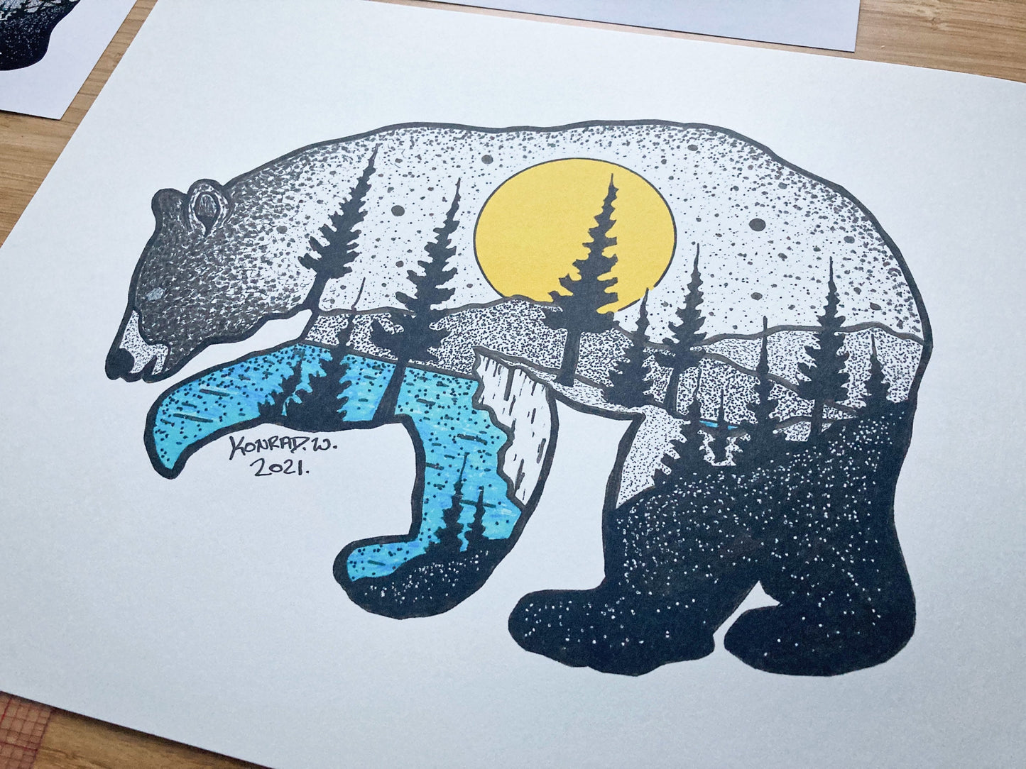 The Bear Silhouette - Pen and Ink PRINT