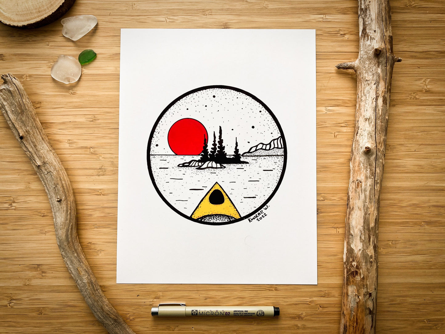 Kayaking - Pen and Ink PRINT