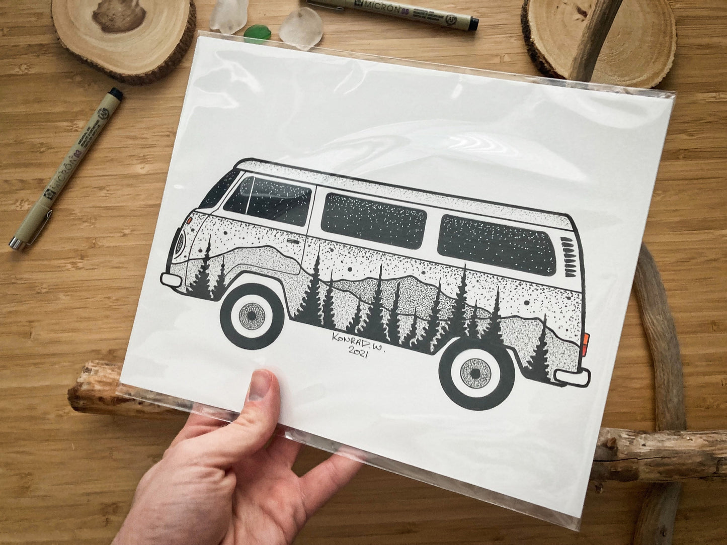VW Bus - 8x10 ORIGINAL Pen and Ink Illustration