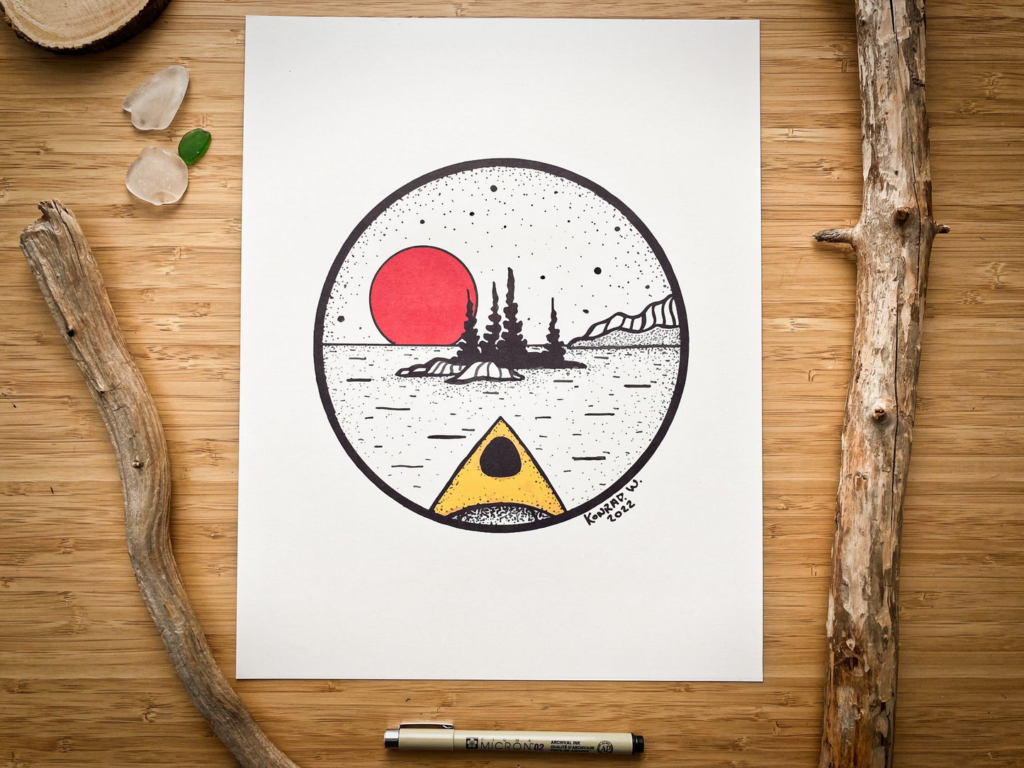 Kayaking - Pen and Ink PRINT