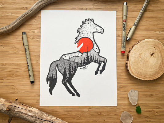 Jumping Horse - 8x10 ORIGINAL Pen and Ink Illustration