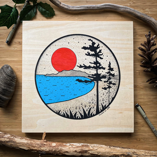 Pancake Bay - ORIGINAL 12x12 Wood Panel Illustration