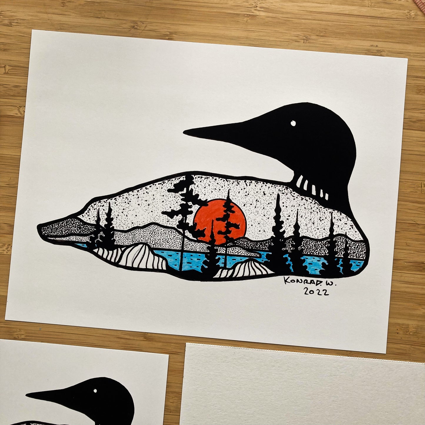 Loon Silhouette (2022) - Pen and Ink PRINT