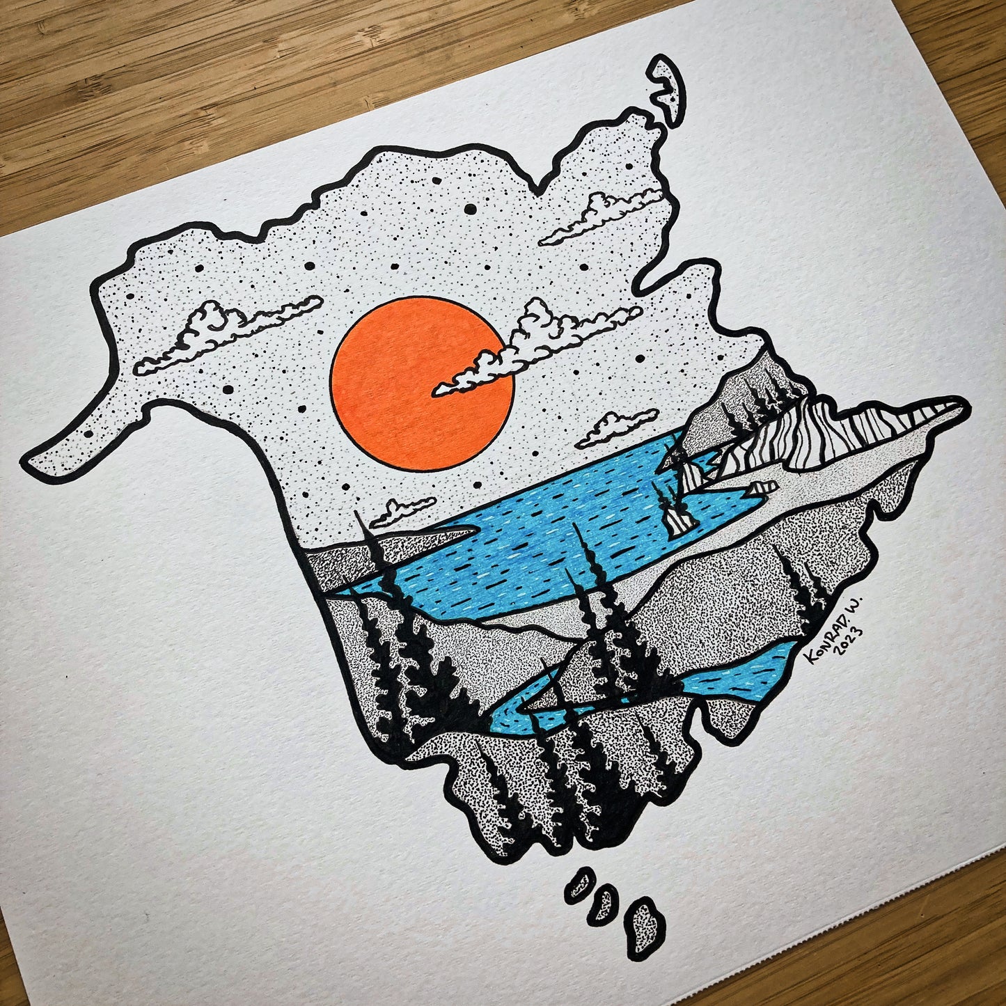 The Province of New Brunswick - 11x14 ORIGINAL Pen and Ink Illustration