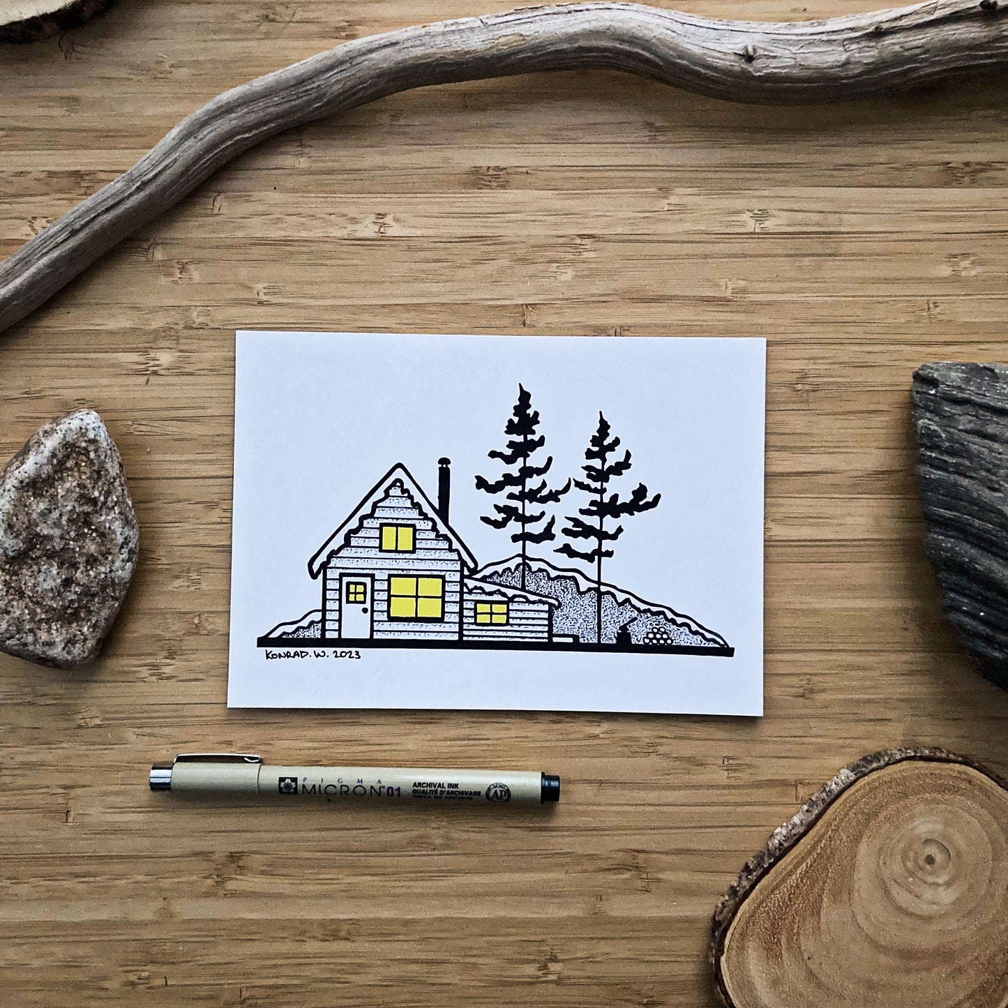 Winter Cabin - Pen and Ink PRINT