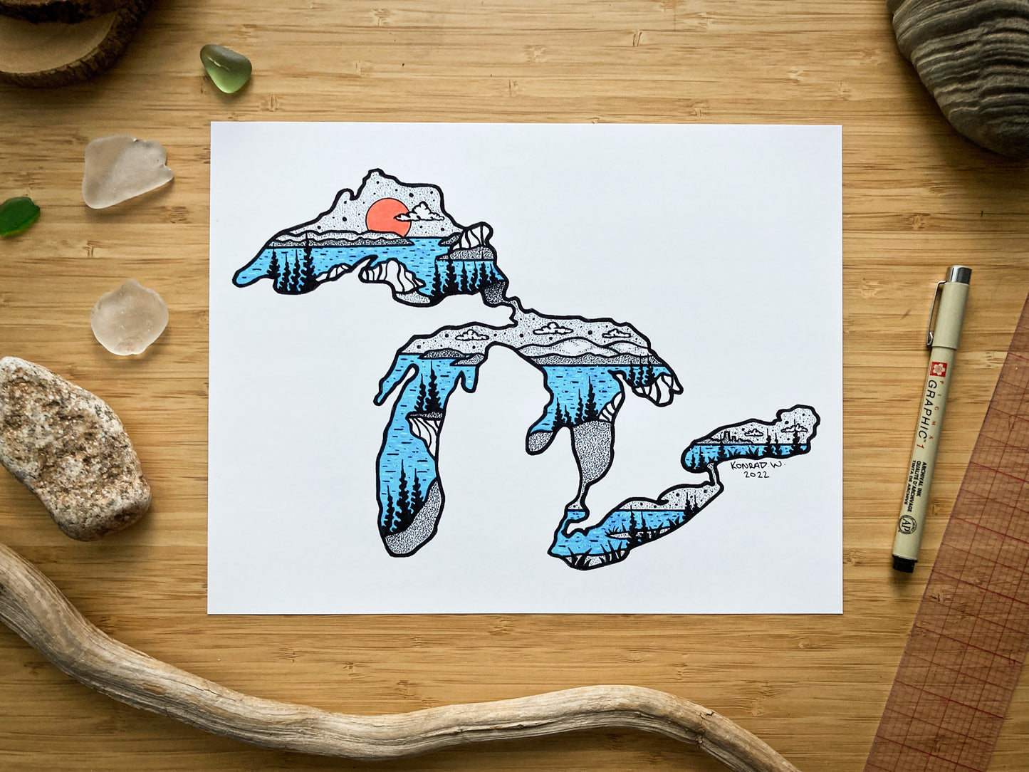 The Great Lakes - Pen and Ink PRINT (2022 edition)