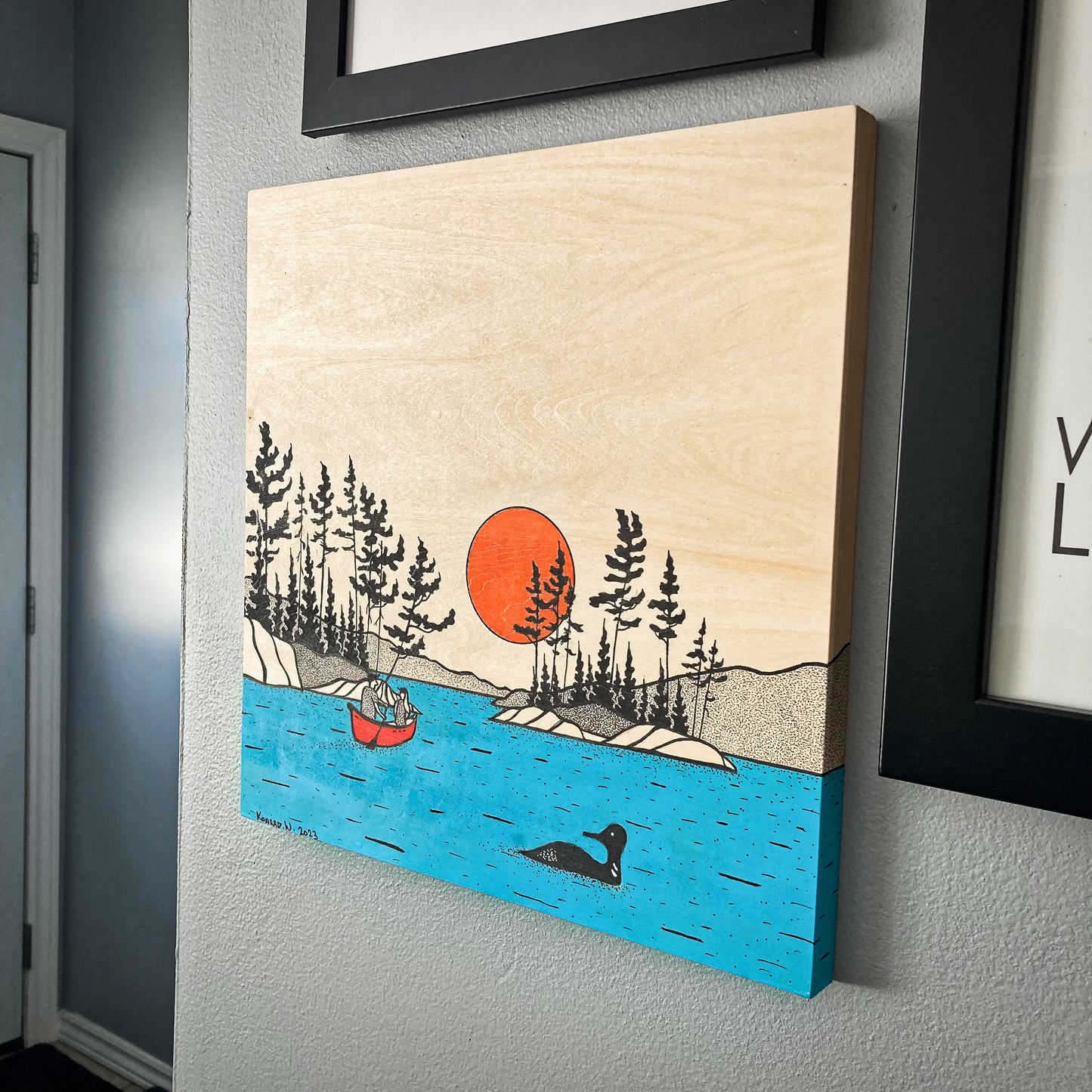 Paddling in the North - ORIGINAL 12x12 Wood Panel Illustration