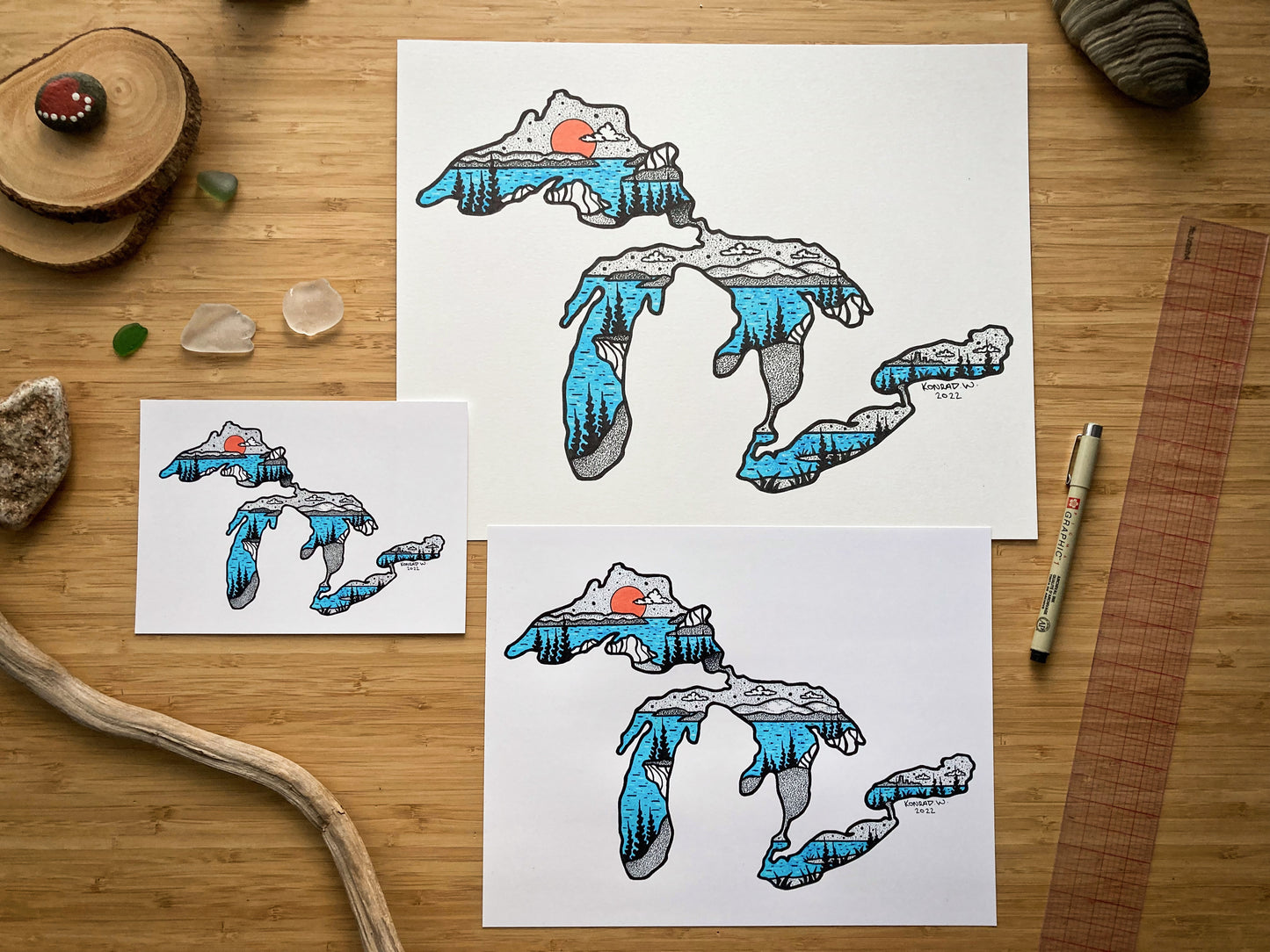The Great Lakes - Pen and Ink PRINT (2022 edition)