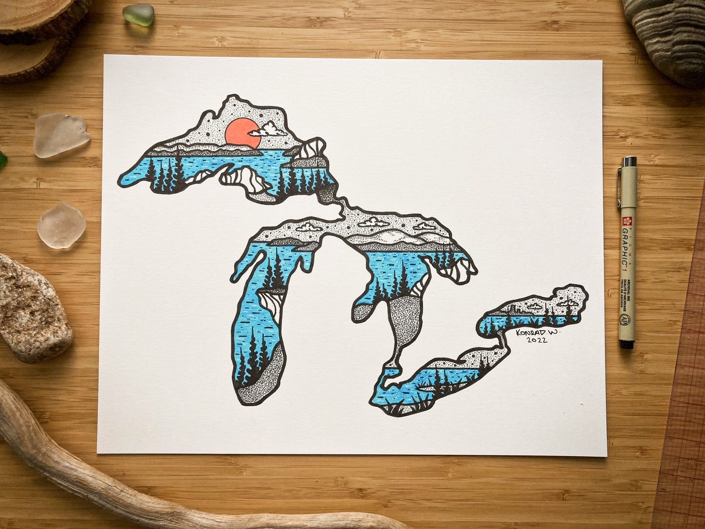 The Great Lakes - Pen and Ink PRINT (2022 edition)