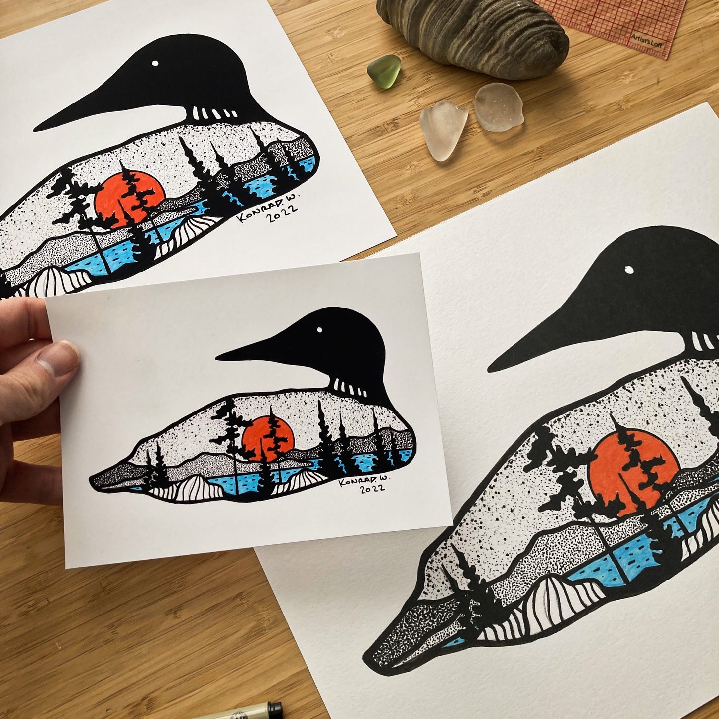 Loon Silhouette (2022) - Pen and Ink PRINT