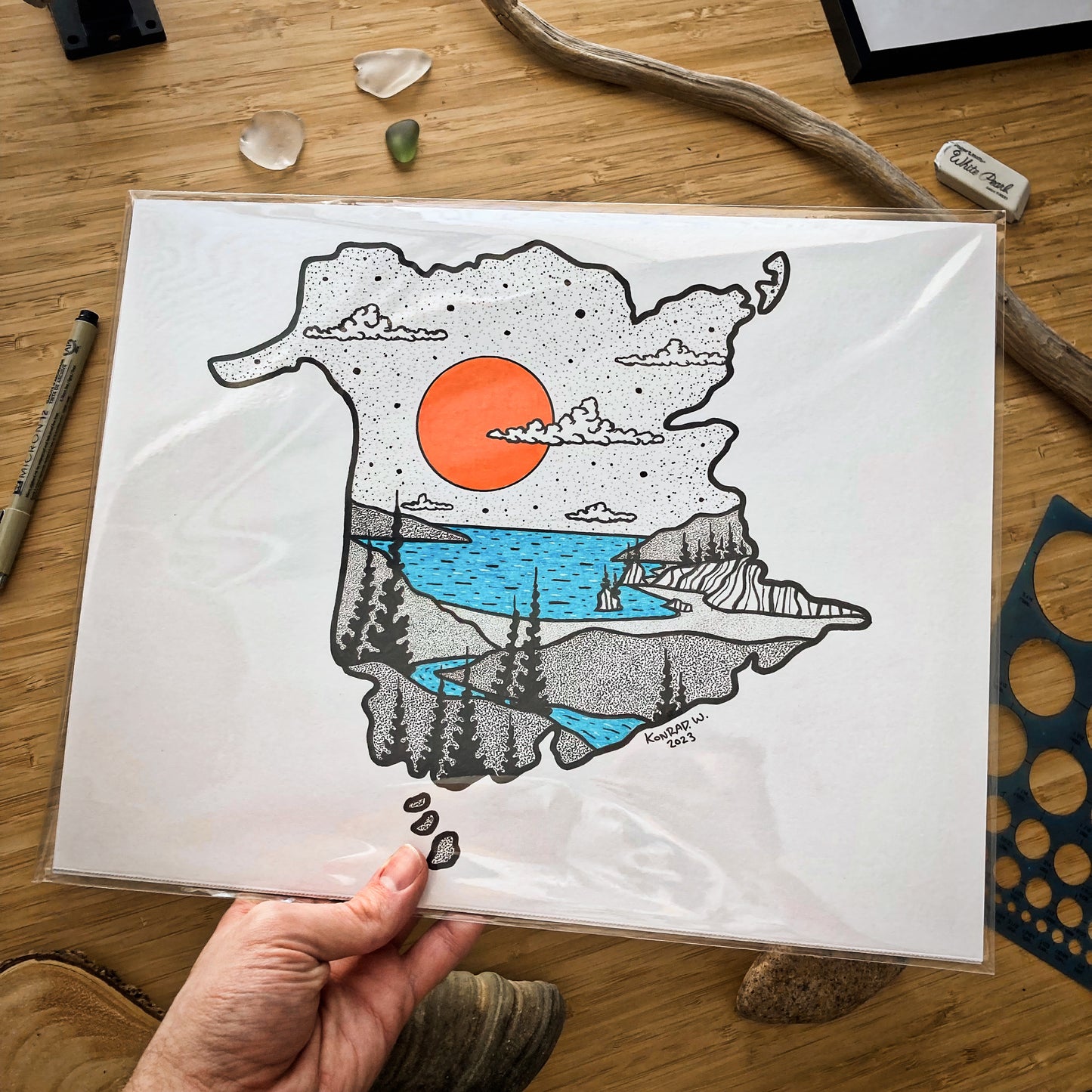 The Province of New Brunswick - 11x14 ORIGINAL Pen and Ink Illustration