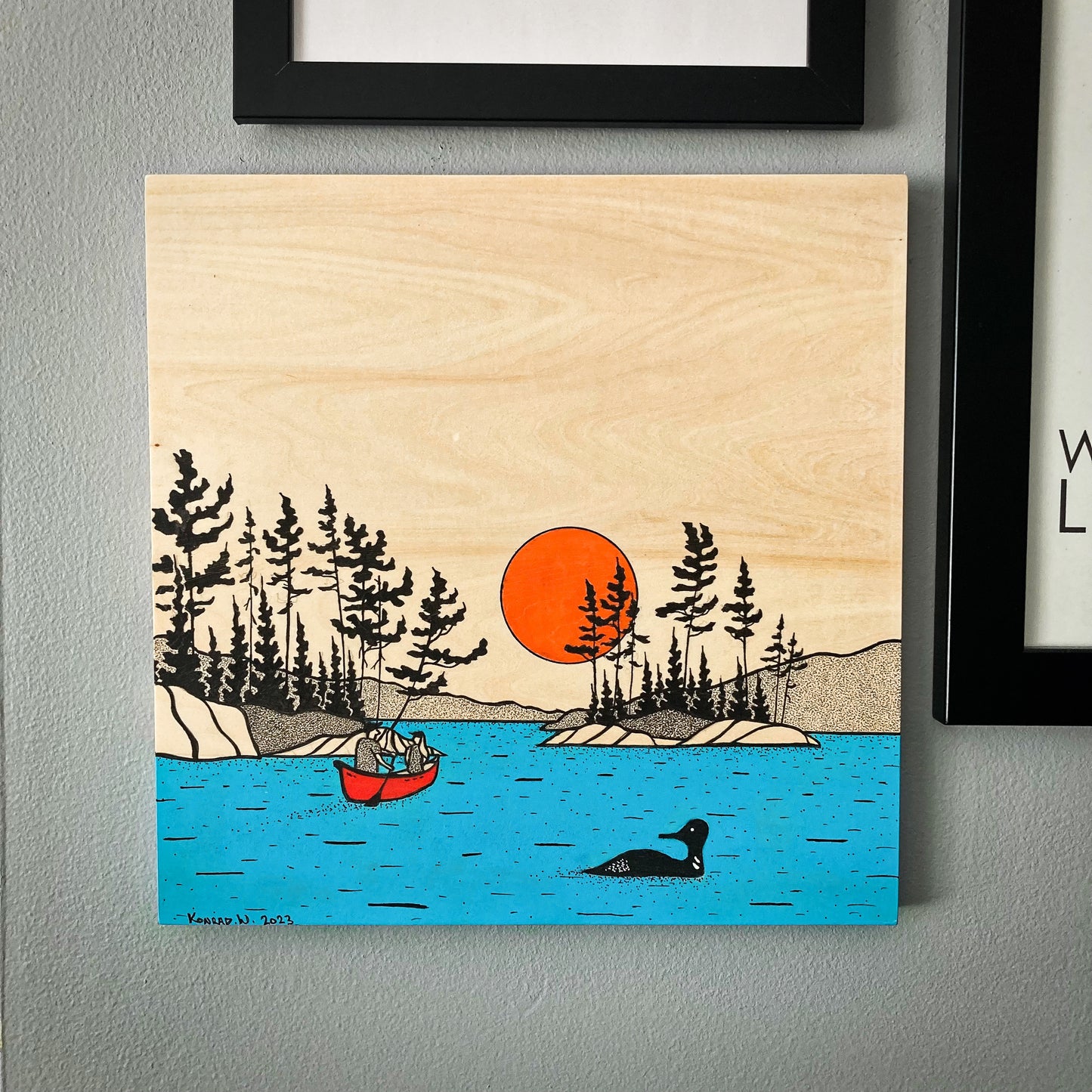 Paddling in the North - ORIGINAL 12x12 Wood Panel Illustration