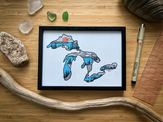 The Great Lakes - Pen and Ink PRINT (2022 edition)