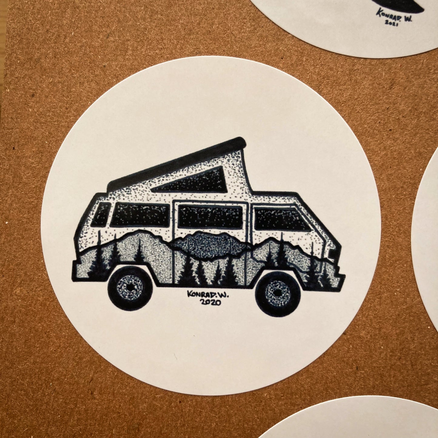 Camper Van Circle Sticker