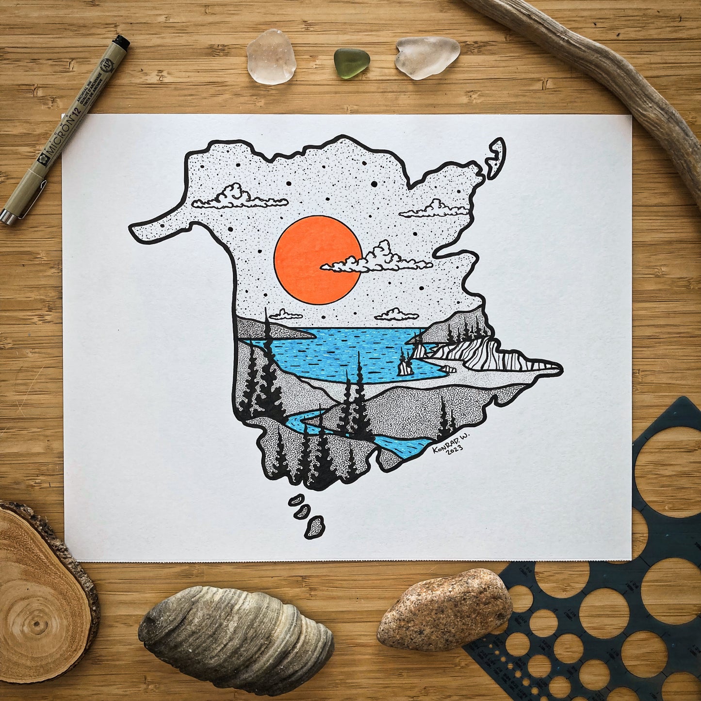 The Province of New Brunswick - 11x14 ORIGINAL Pen and Ink Illustration