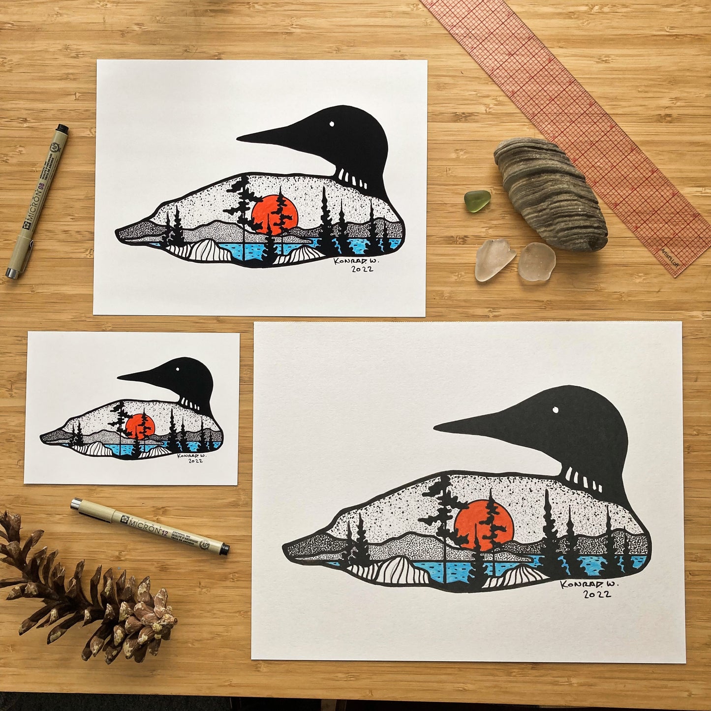 Loon Silhouette (2022) - Pen and Ink PRINT