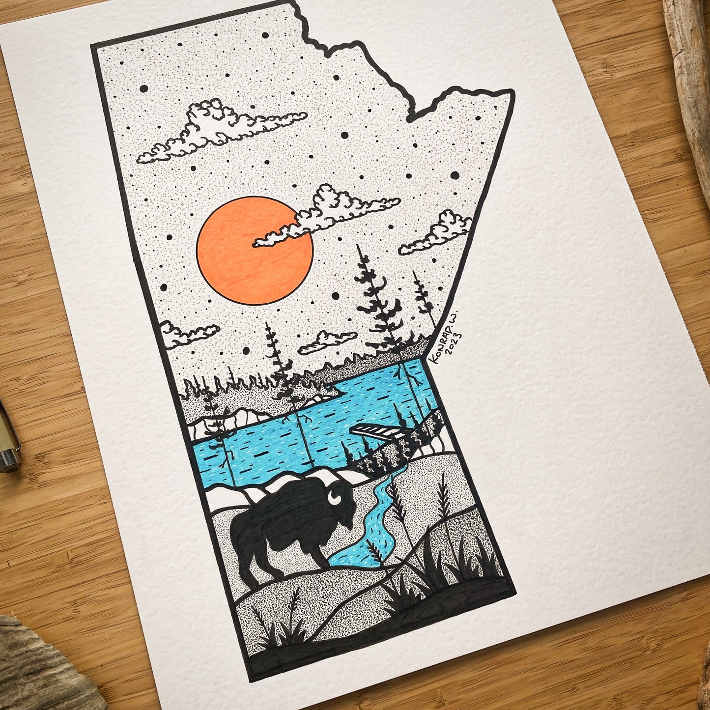 The Province of Manitoba - 11x14 ORIGINAL Pen and Ink Illustration