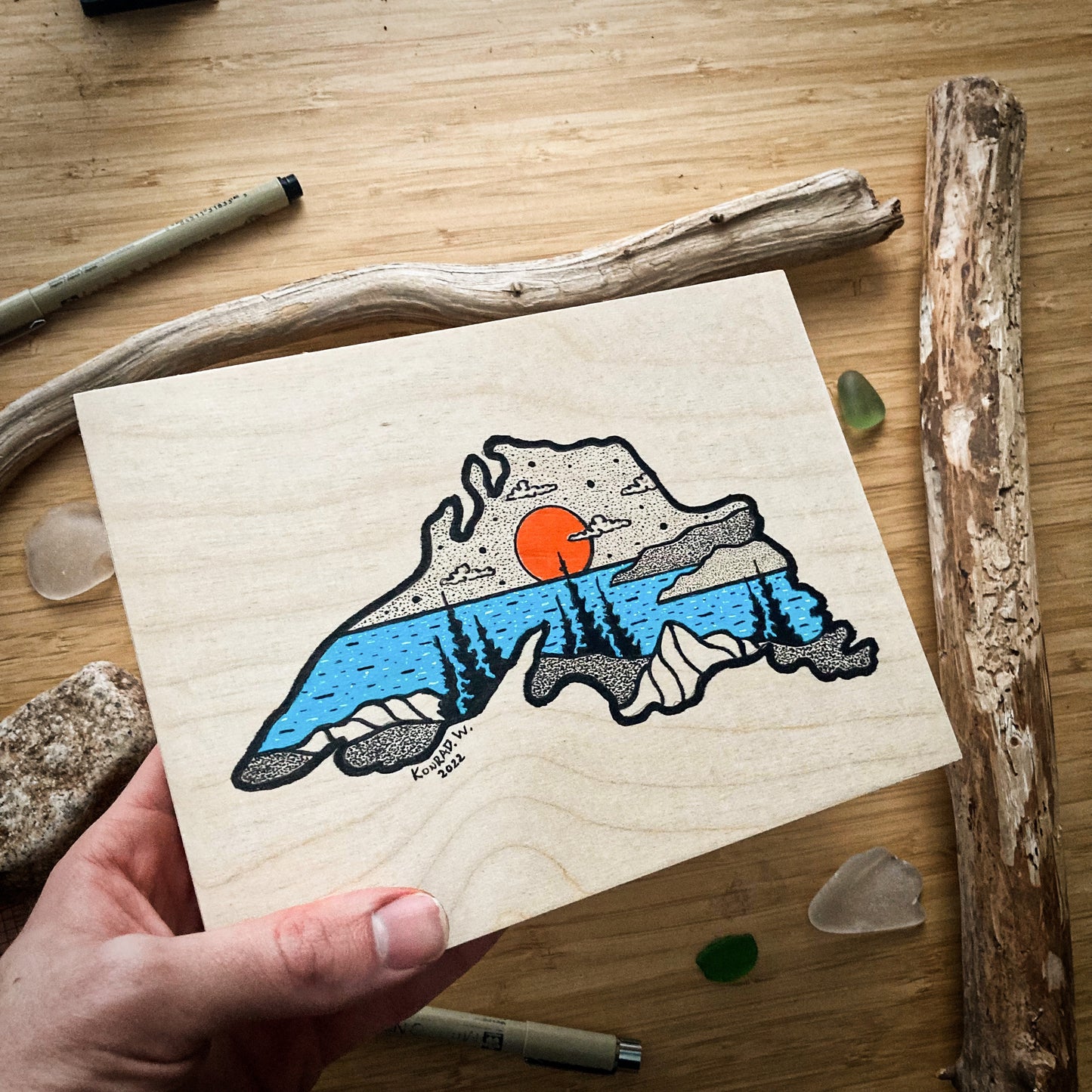 Lake Superior Mini - ORIGINAL 6x8 Wood Panel Illustration