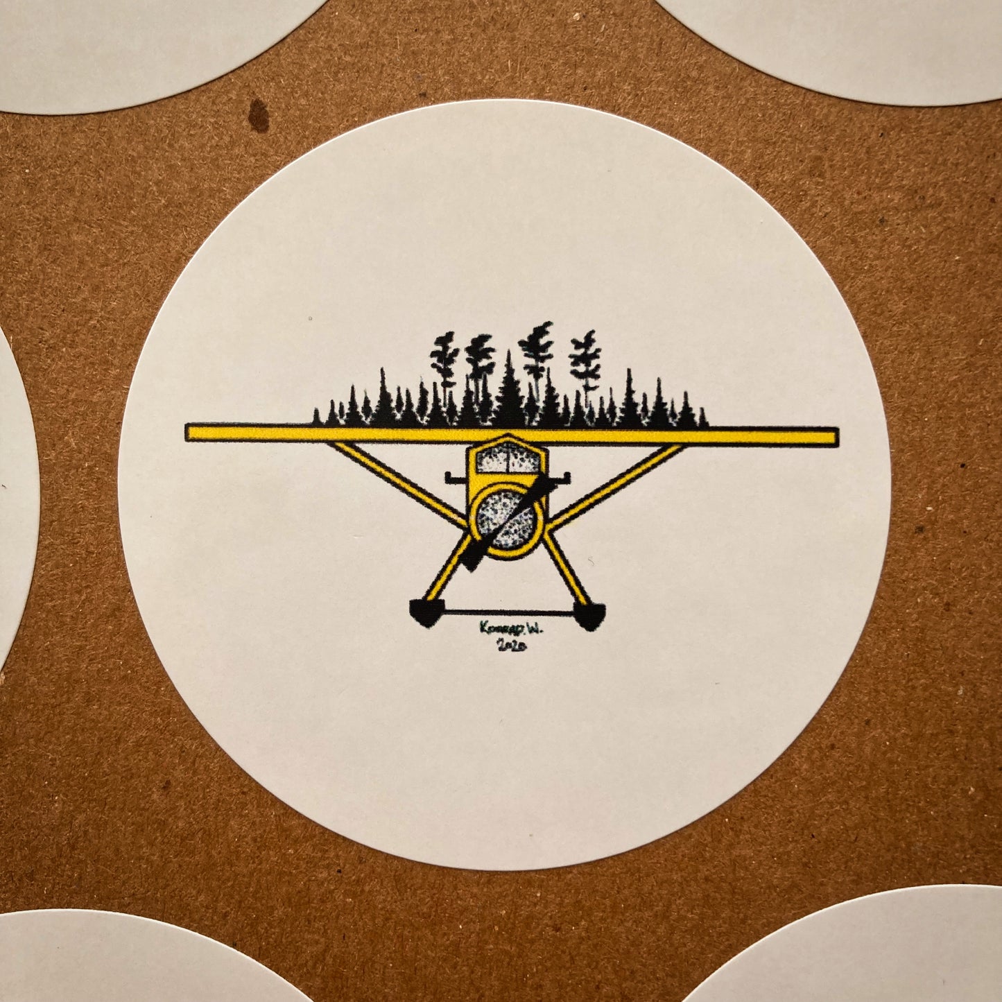 Yellow Float Plane Circle Sticker