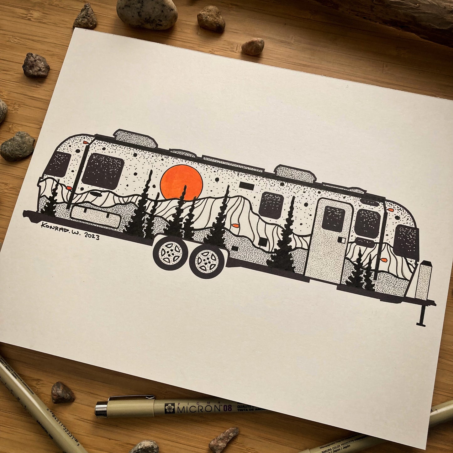 Airstream Trailer - ORIGINAL 8.5x11 Pen and Ink Illustration