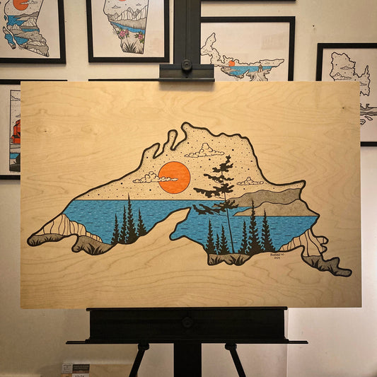 Lake Superior - ORIGINAL 24x36 Wood Panel Illustration