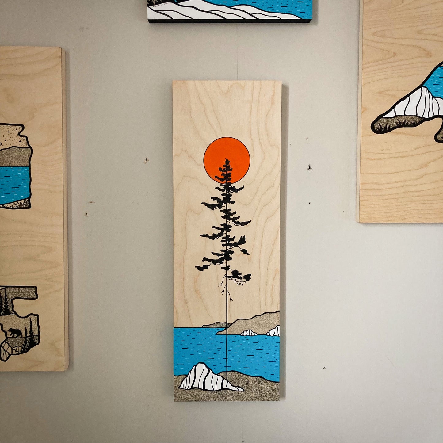 The Tall Pine - ORIGINAL 8x24 Wood Panel Illustration