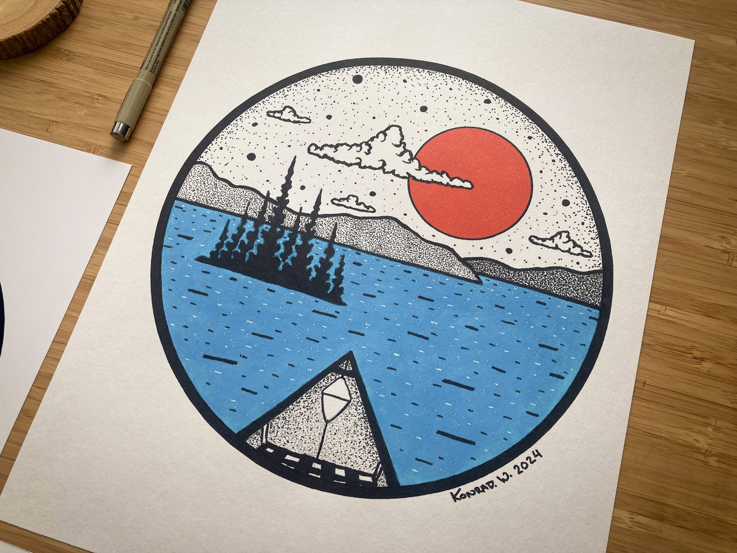 Canoeing - Pen and Ink PRINT (2024 Design)