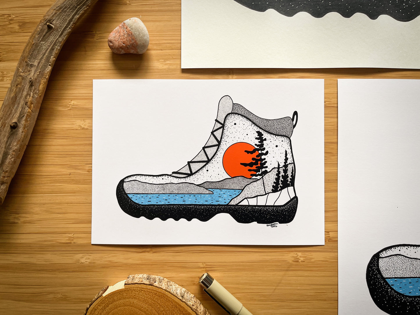 Hiking Boot (2026 Design) - Pen and Ink PRINT