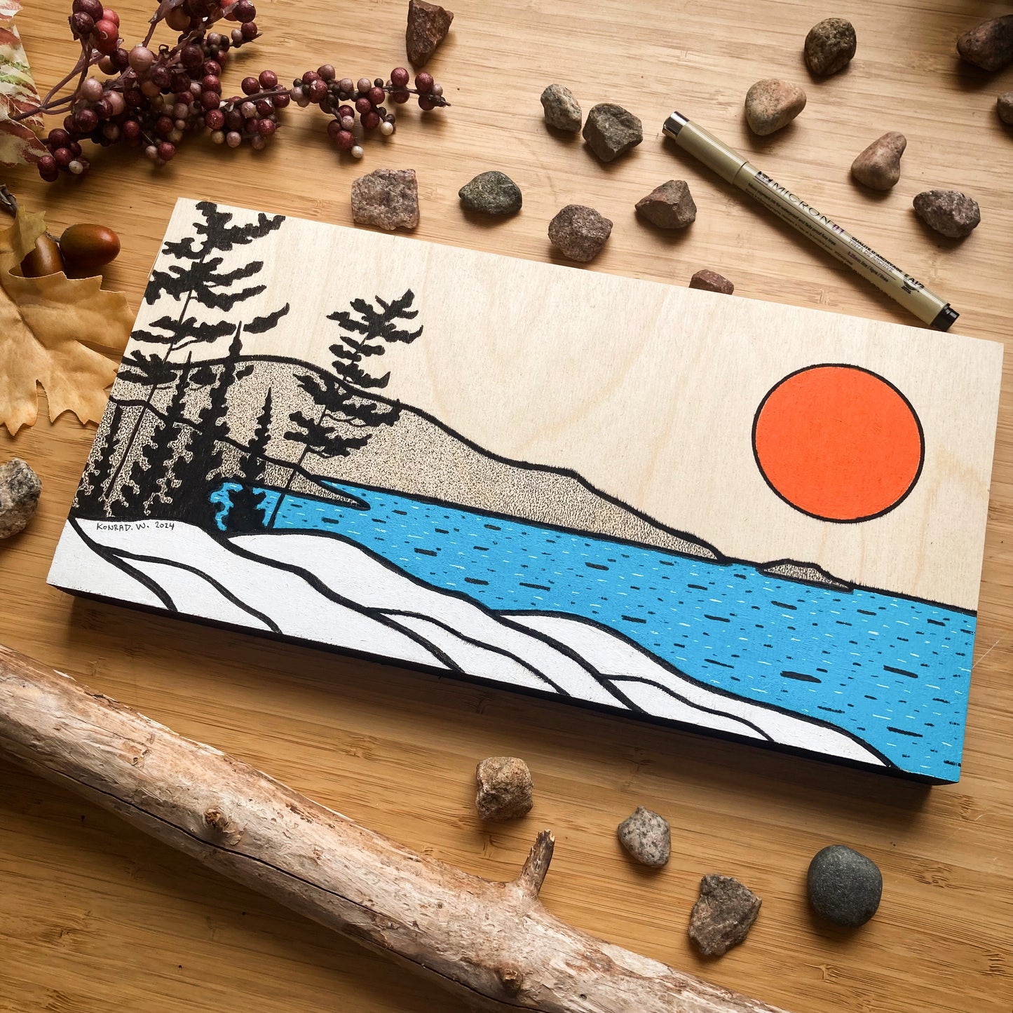 Superior Shore- ORIGINAL 6x12 Wood Panel Illustration