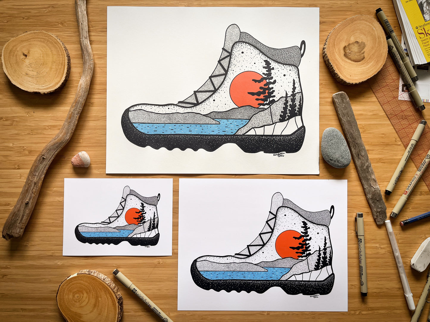 Hiking Boot (2026 Design) - Pen and Ink PRINT