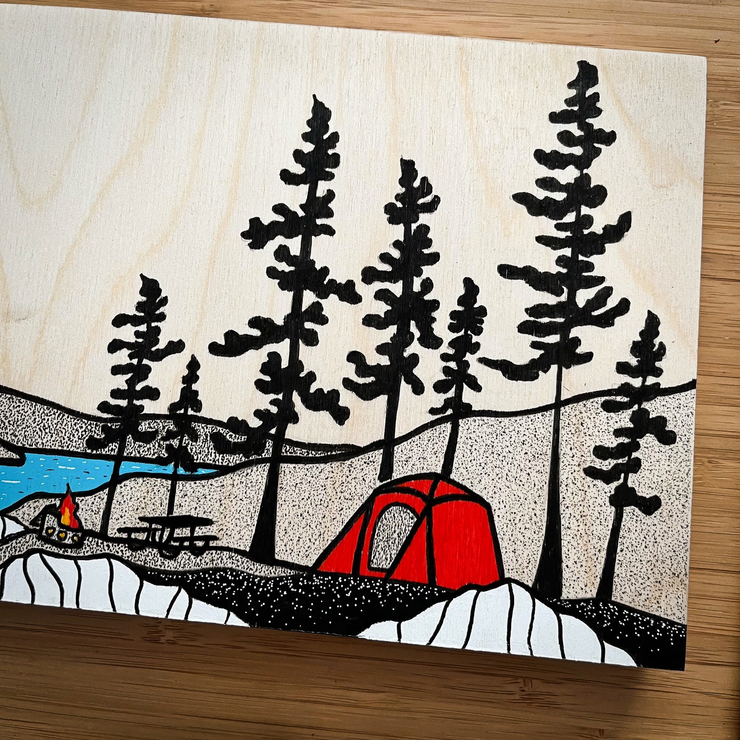 I Love Camping - ORIGINAL 6x12 Wood Panel Illustration