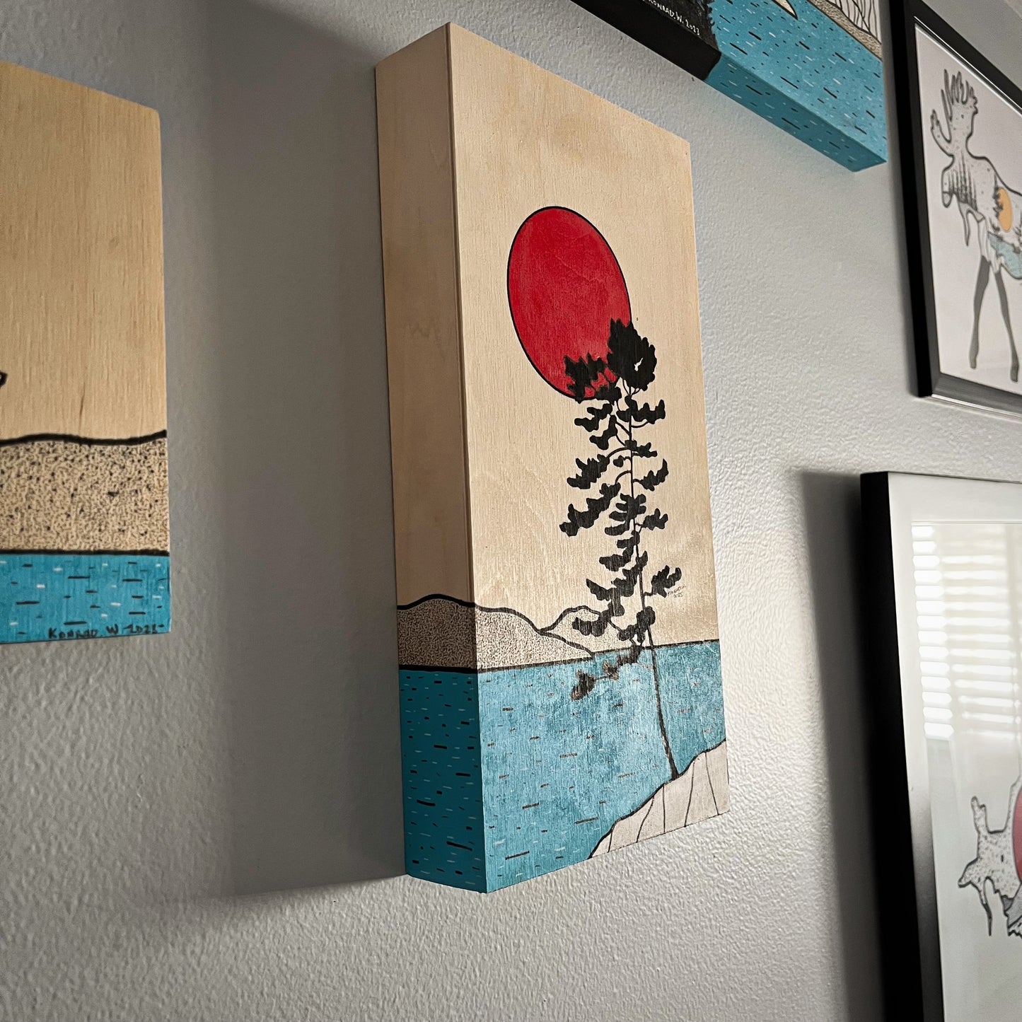 The Red Moon Pine - ORIGINAL 6x16 Wood Panel Illustration