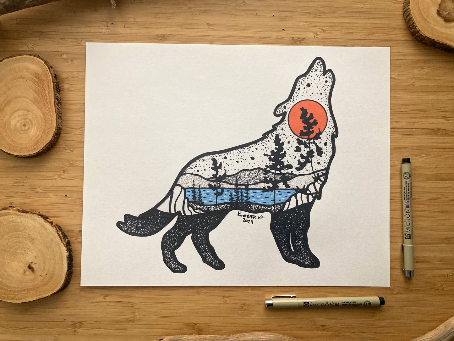 Wolf Silhouette (2024) - Pen and Ink PRINT