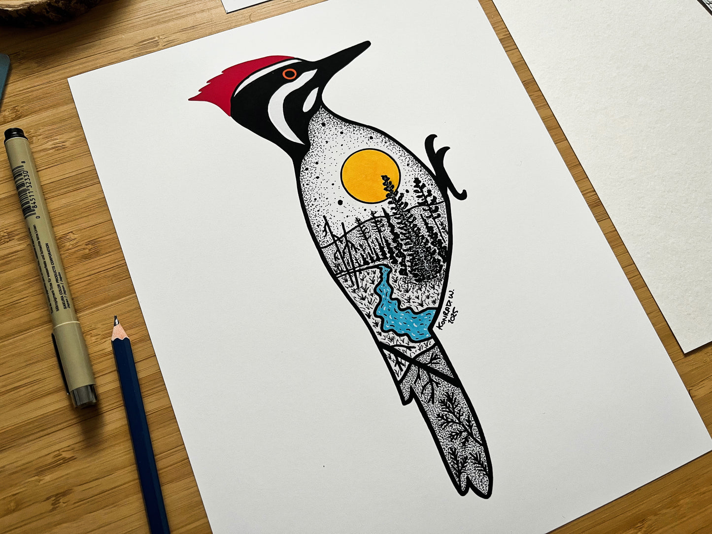 Pileated Woodpecker - Pen and Ink PRINT