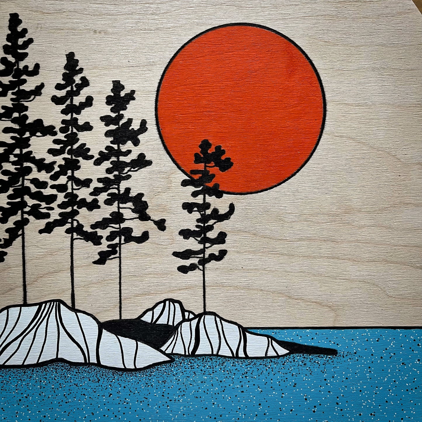 The Loon Around - ORIGINAL 18 inch Round Wood Panel Illustration