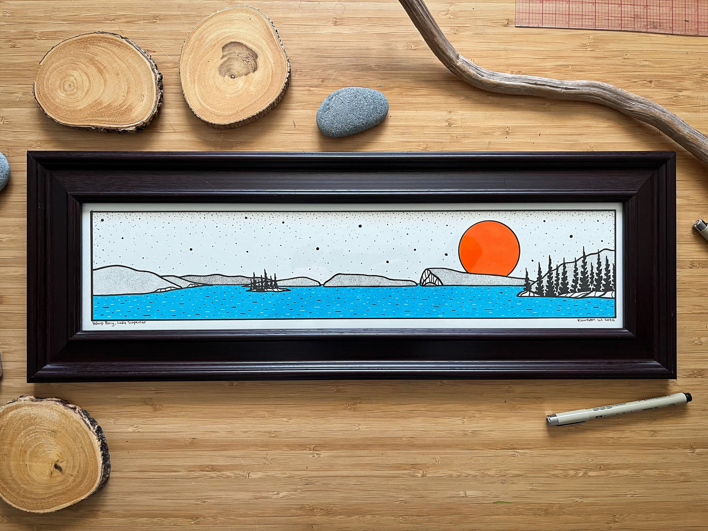 Warp Bay, Lake Superior - ORIGINAL 8x23 Framed Illustration