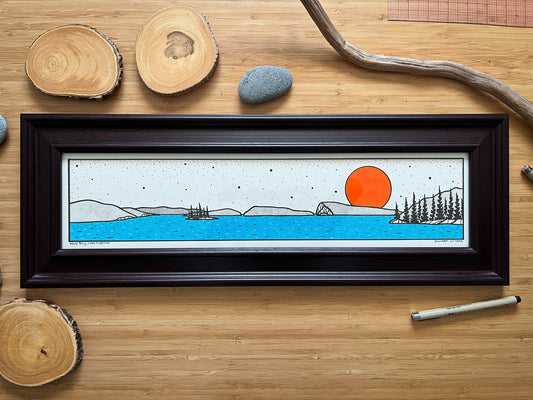 Warp Bay, Lake Superior - ORIGINAL 8x23 Framed Illustration