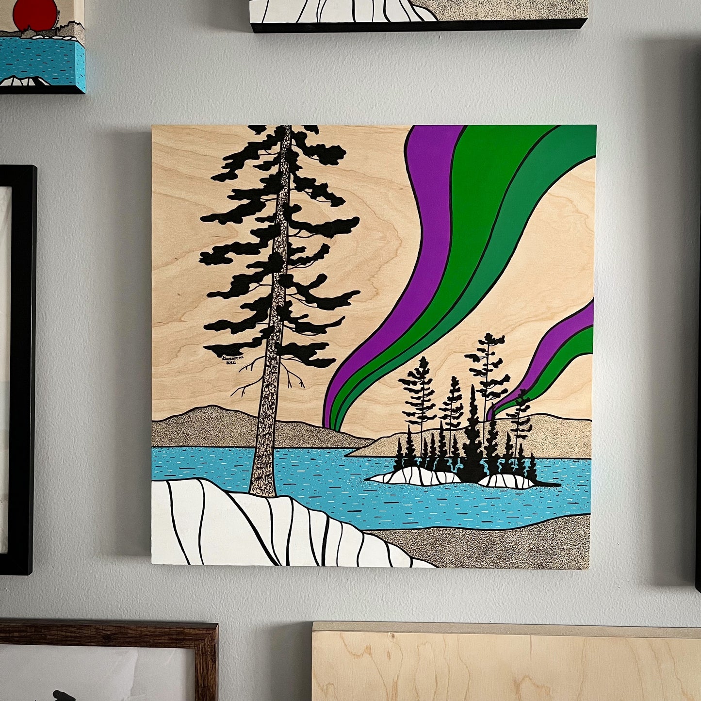 Algoma Aurora - ORIGINAL 16x16 Wood Panel Illustration
