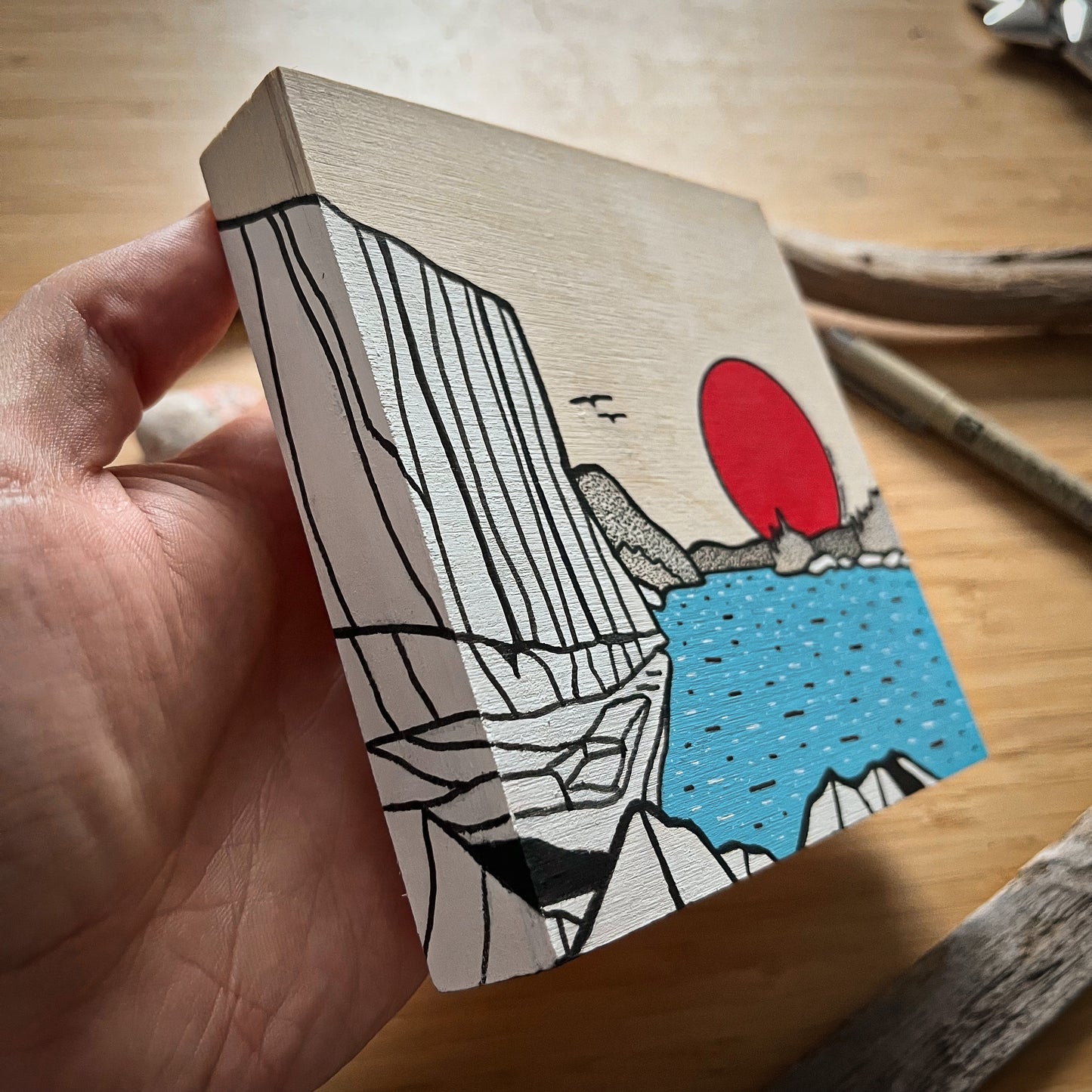 Agawa Rock - ORIGINAL 5x5 Wood Panel Illustration