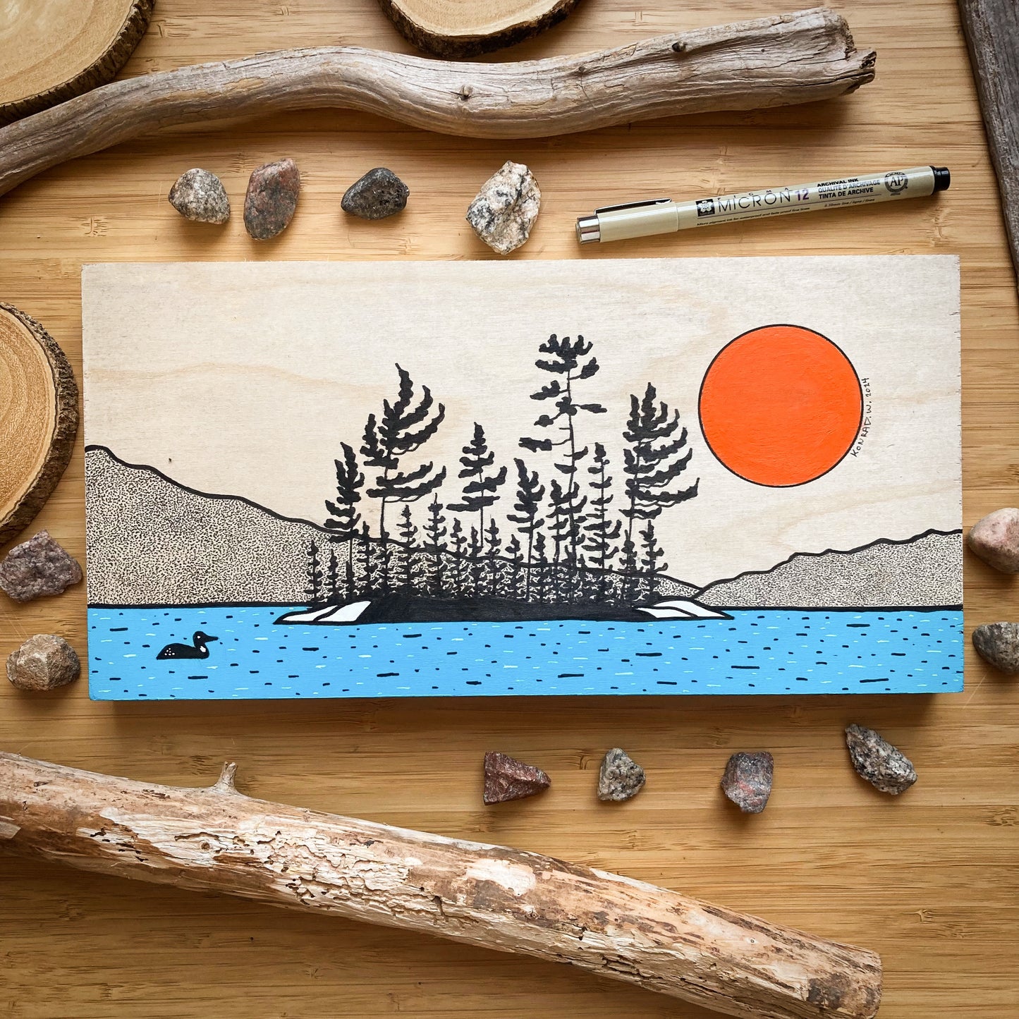 Island of Pines - ORIGINAL 6x12 Wood Panel Illustration