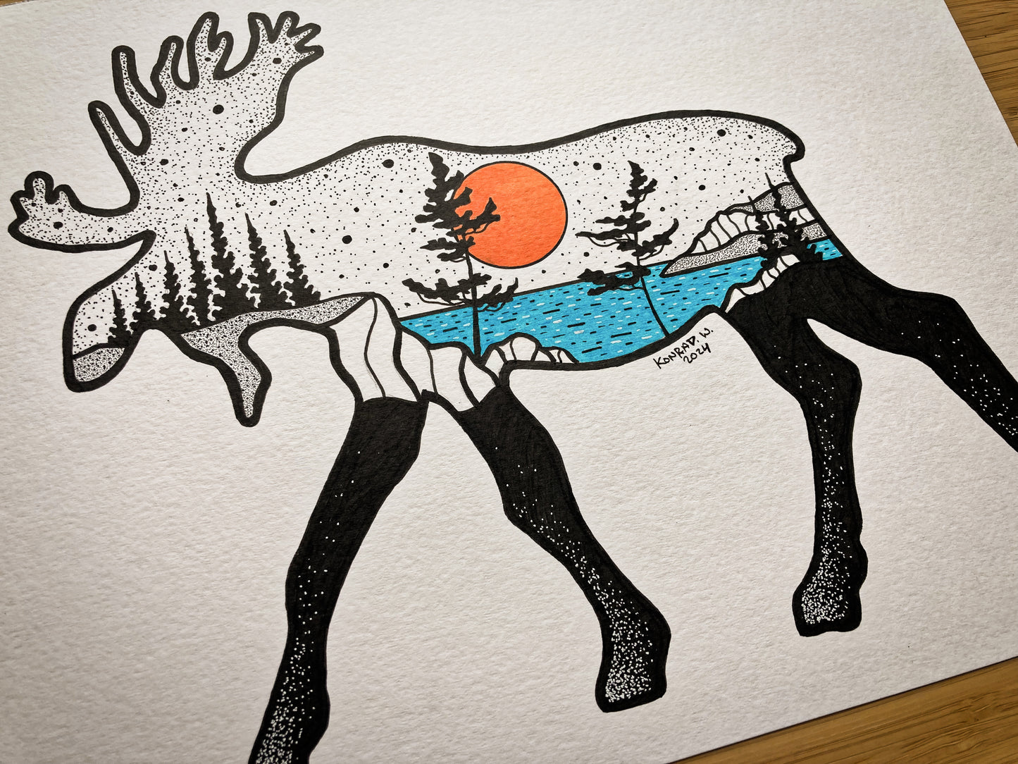 Moose Silhouette - ORIGINAL 11x14 Pen and Ink Illustration