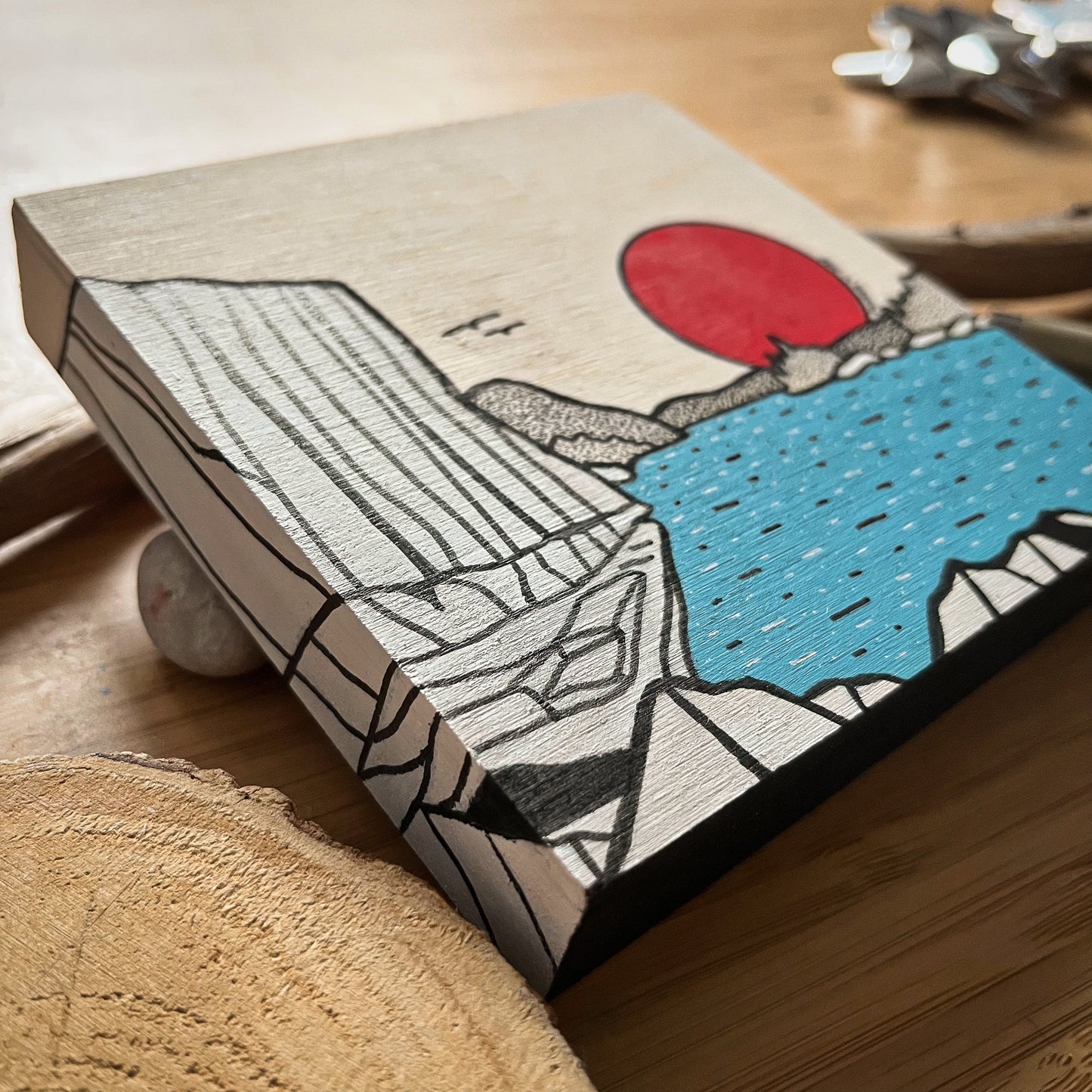 Agawa Rock - ORIGINAL 5x5 Wood Panel Illustration