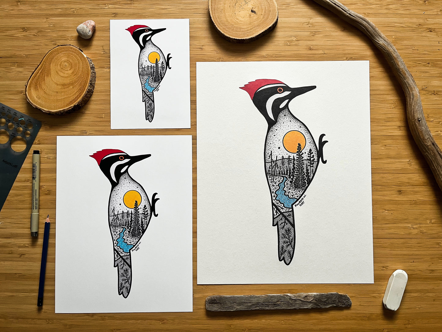Pileated Woodpecker - Pen and Ink PRINT