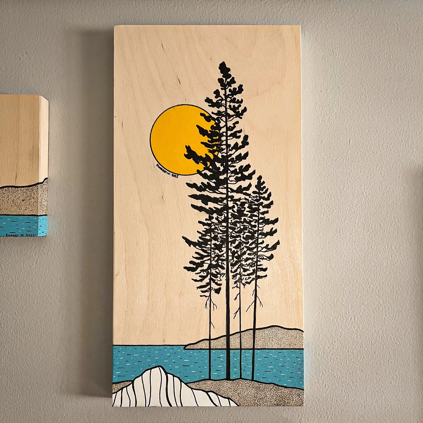 The Trees Along The Shore - ORIGINAL 6x16 Wood Panel Illustration