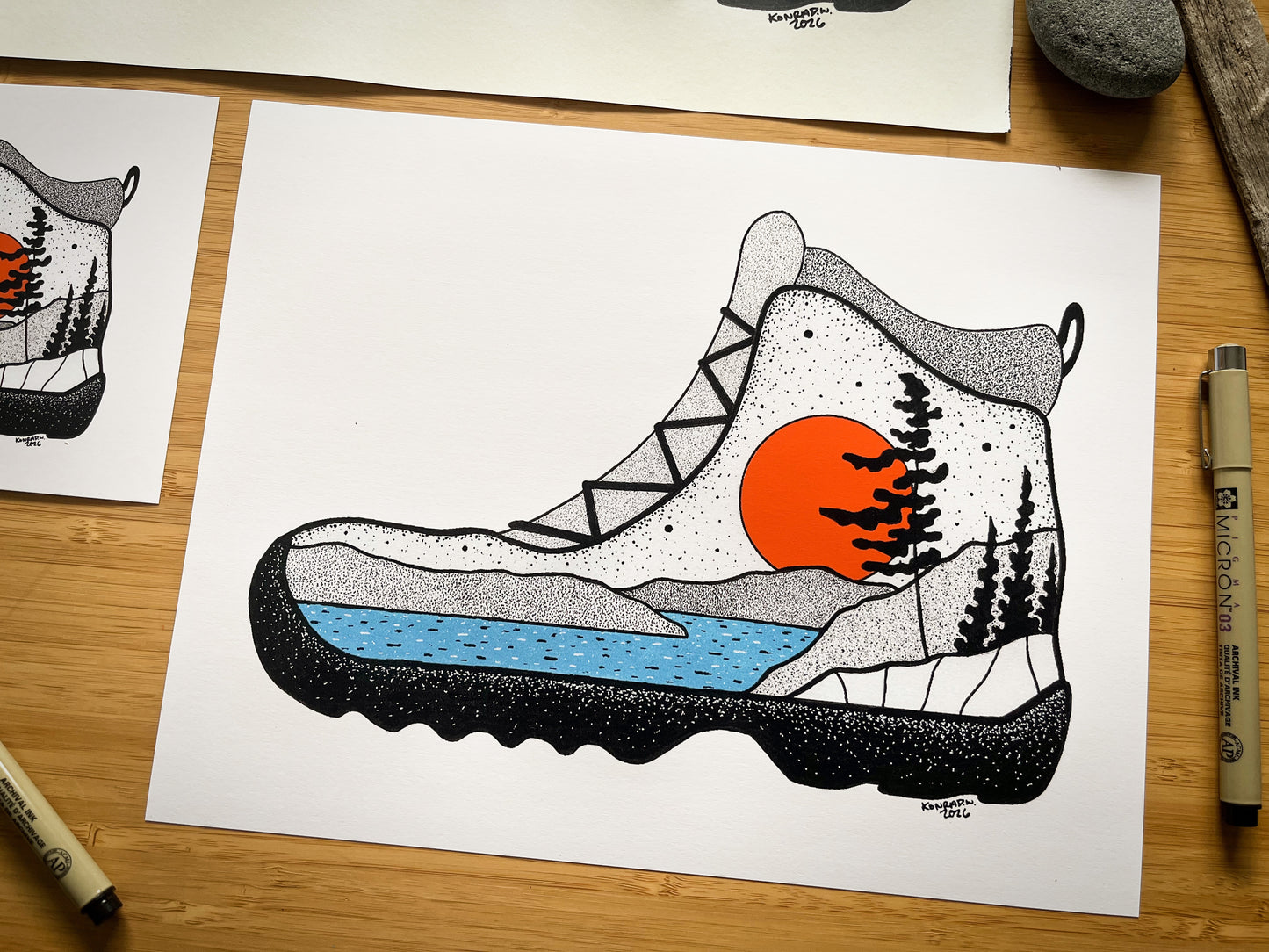 Hiking Boot (2026 Design) - Pen and Ink PRINT