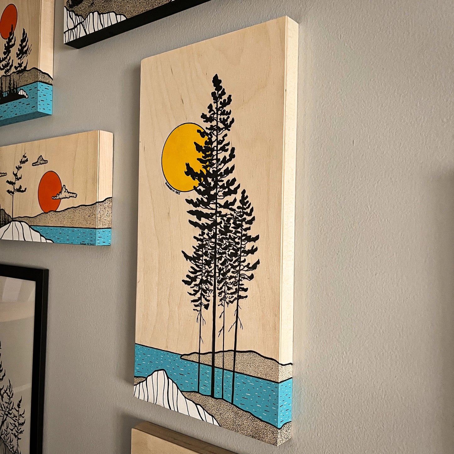The Trees Along The Shore - ORIGINAL 6x16 Wood Panel Illustration