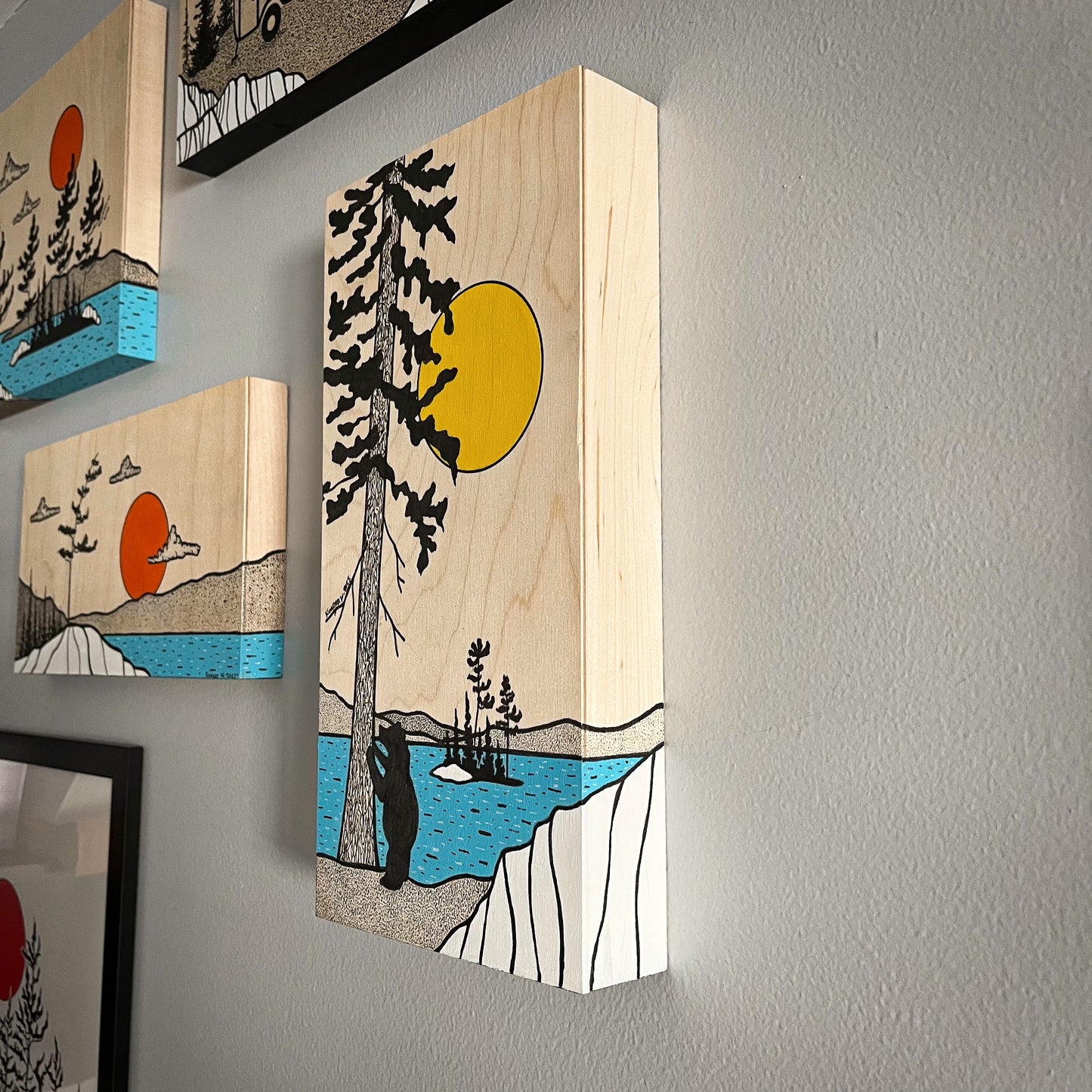 The Curious Bear - ORIGINAL 6x16 Wood Panel Illustration