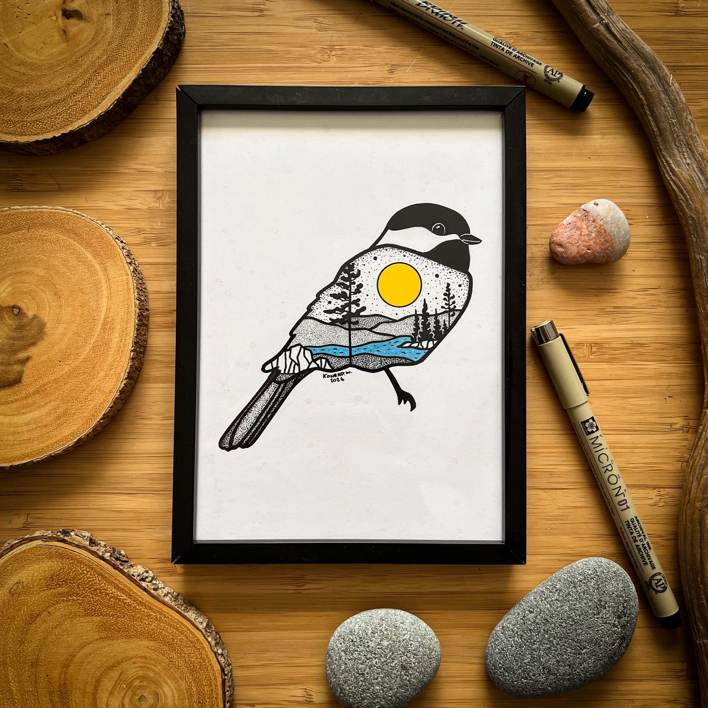 Black Capped Chickadee - Pen and Ink PRINT