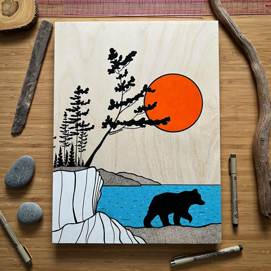 The Shore Bear - ORIGINAL 12x16 Wood Panel Illustration
