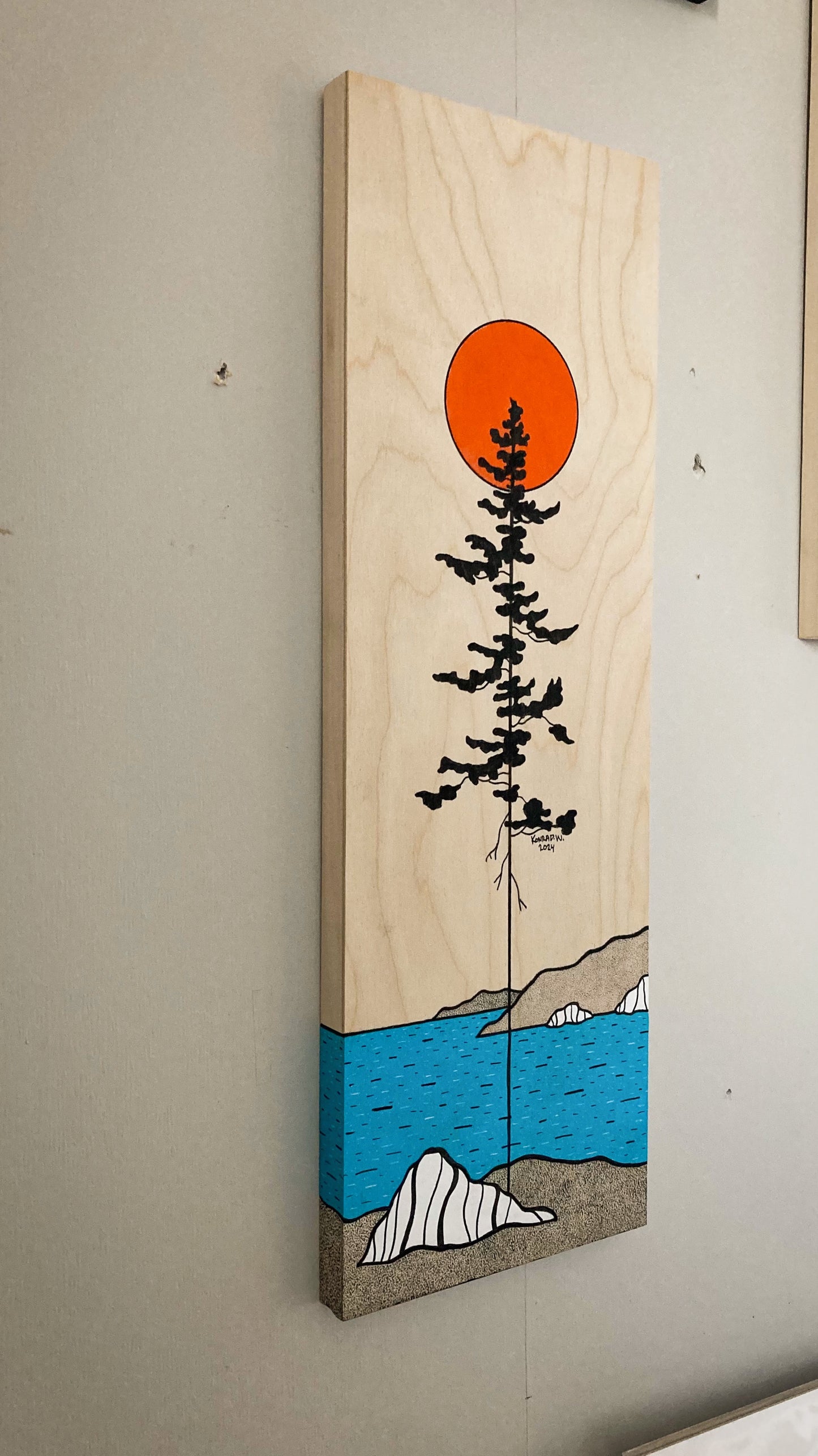 The Tall Pine - ORIGINAL 8x24 Wood Panel Illustration